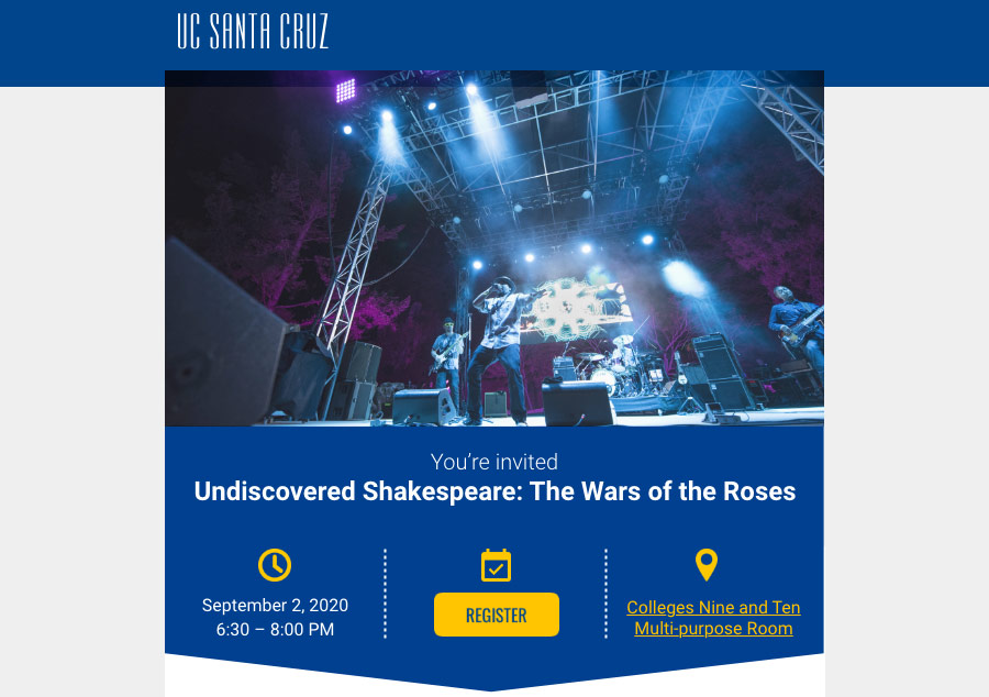Email design for UC Santa Cruz special event invitation