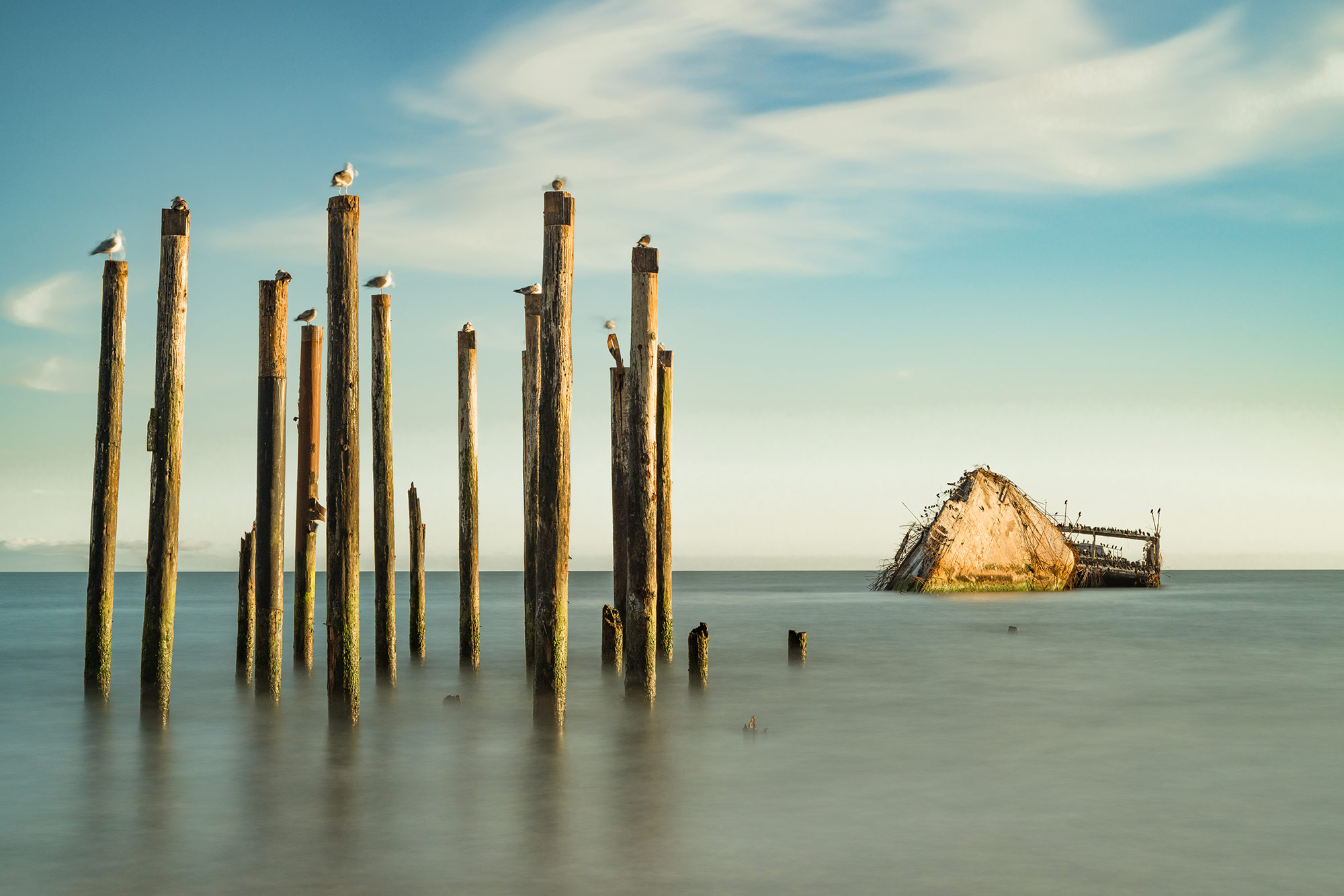 Long-exposure of the remaining of Monterey Pier.