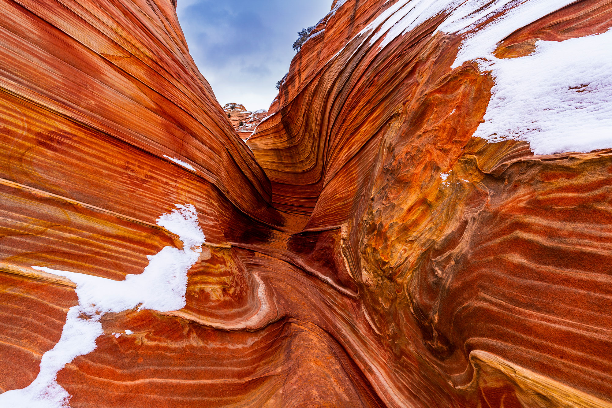 The Wave Slot Canyon in Winter with snow