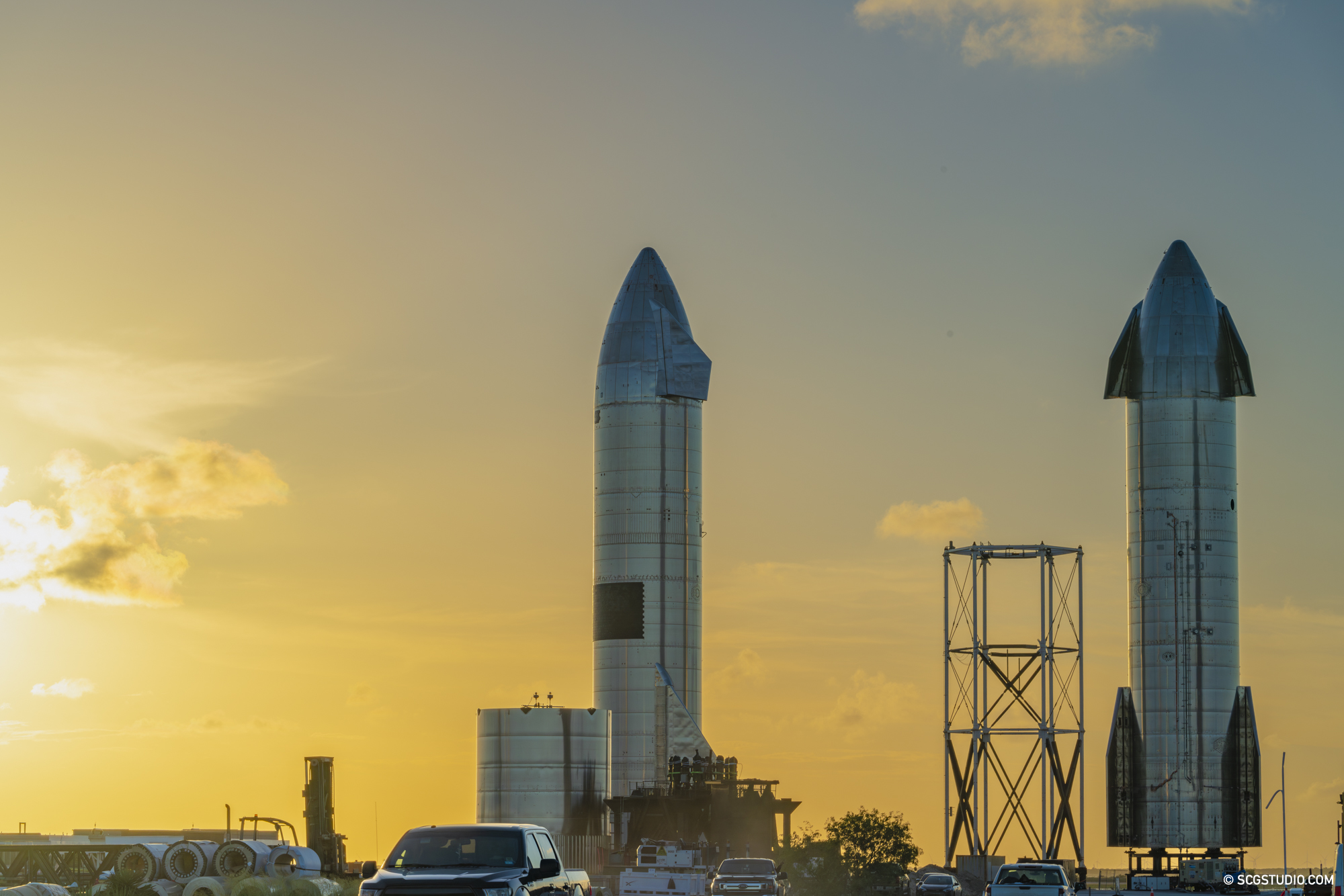 SpaceX Starship at sunset at Boca Chica, Texas
